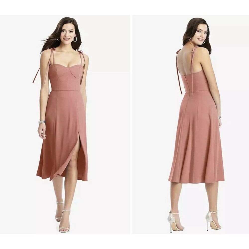 DESSY COLLECTION 3069 Dusty Rose Pink Bustier Crepe A-Line High Slit Dress 0 New